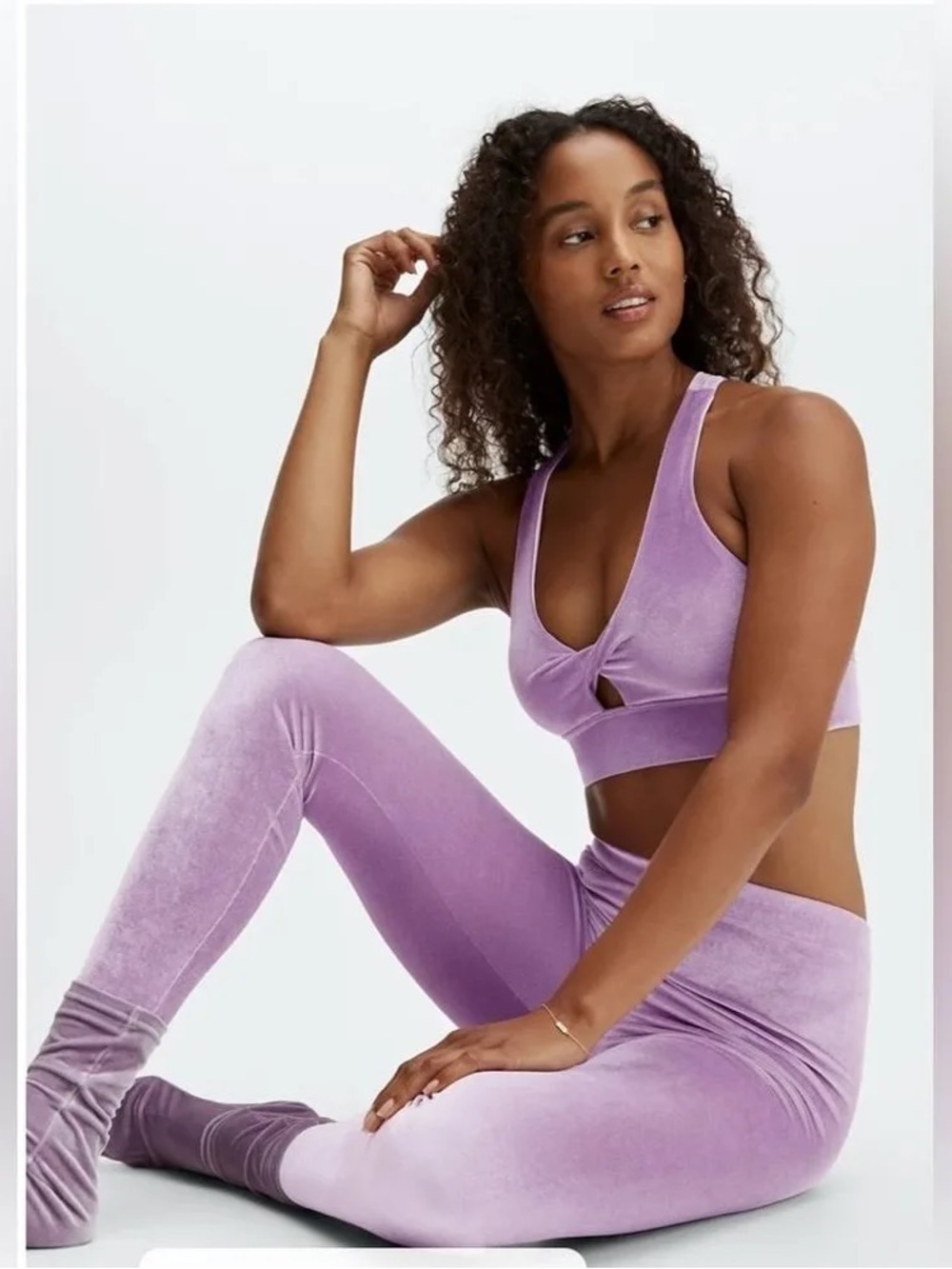Fabletics Lavender Velour Legging & Bra Work Out Set M Top L Pants